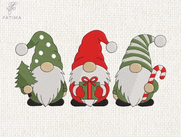 Charming Christmas Gnomes Trio Embroidery Design