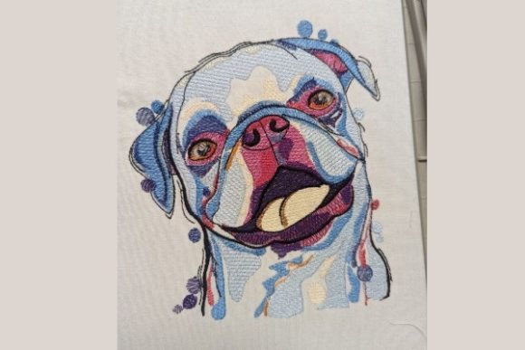 Charming Watercolor Dog Pug Embroidery Design