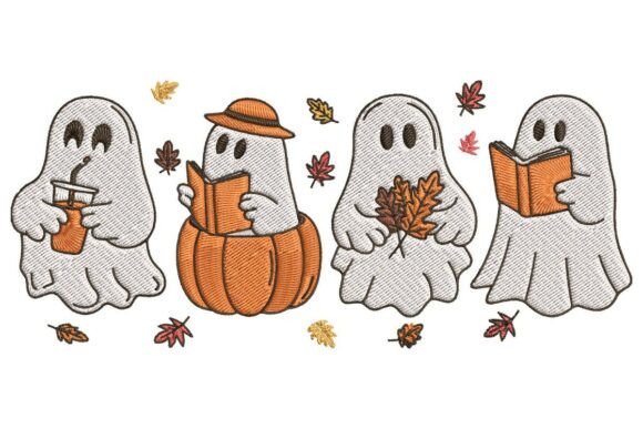 Spooky-Cute Cozy Ghost Scene for Apparel
