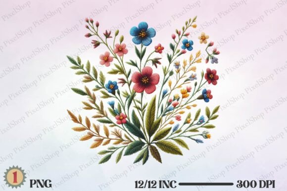 Watercolor Embroidery Wildflowers PNG Review